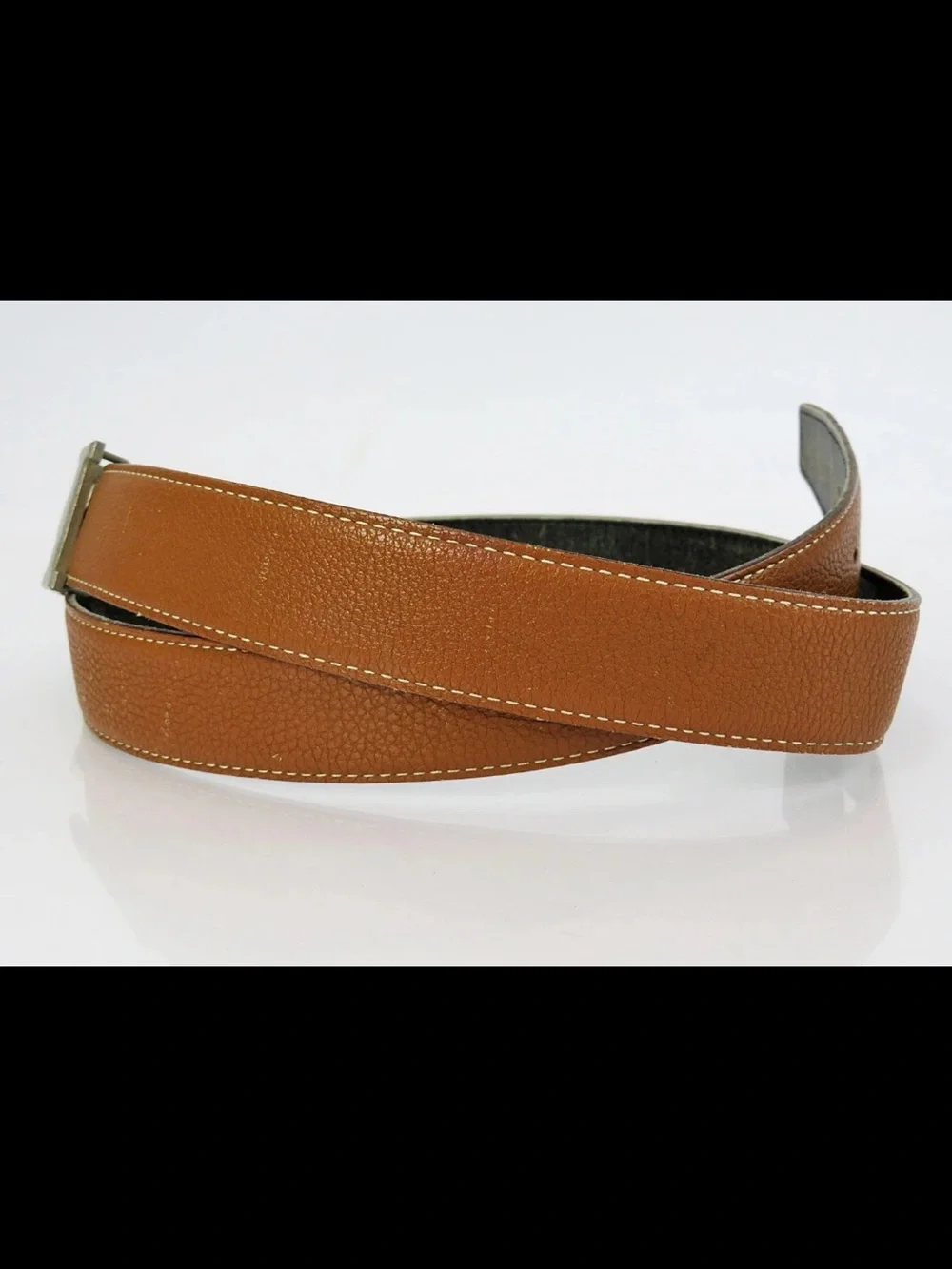 Hermes Tan Leather Belt with Silver H Buckle